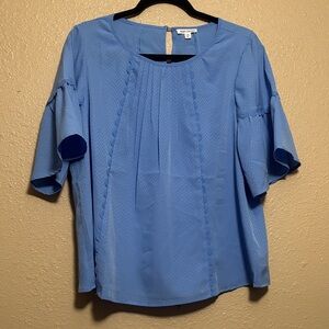 Chic Light Blue Ruffle Sleeve Blouse
